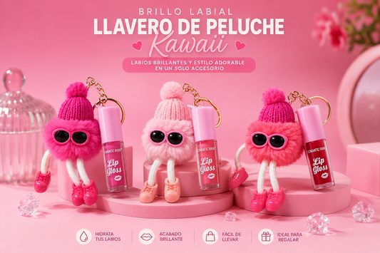 Brillo Labial Llavero de Peluche Kawaii – Tu accesorio favorito ✨