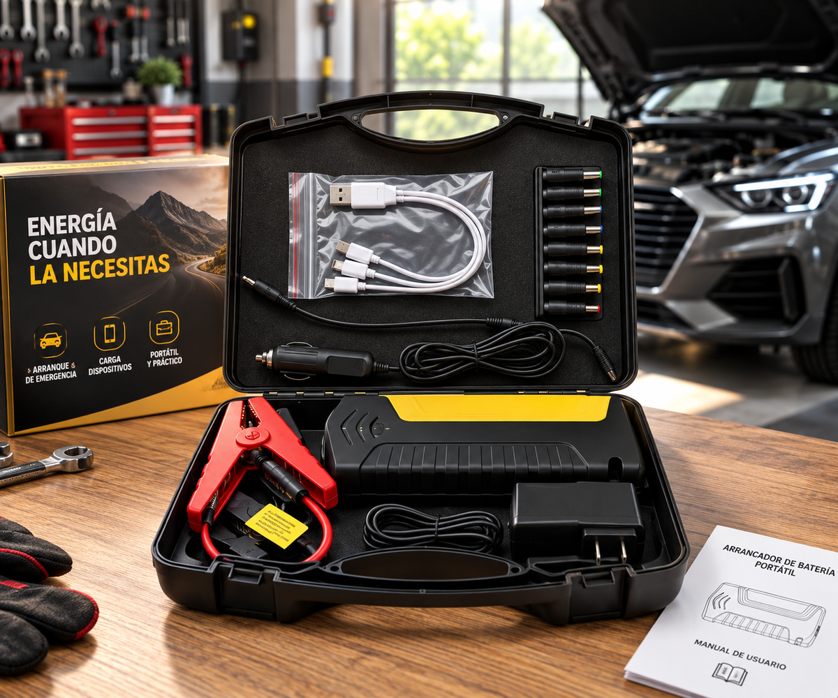 🚗 Arrancador Portátil de Batería – Potencia de Emergencia + Carga para Celular